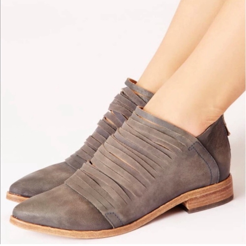 FREE PEOPLE Lost Valley Ankle boot pointed toe weave brown leather strap Size 36